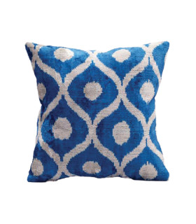 Les Ottomans - Cuscino in Velluto di Seta One Side Blu e Avorio