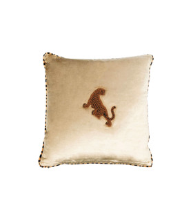 Les Ottomans - Cuscino in Velluto Avorio con Ricamo Tigre
