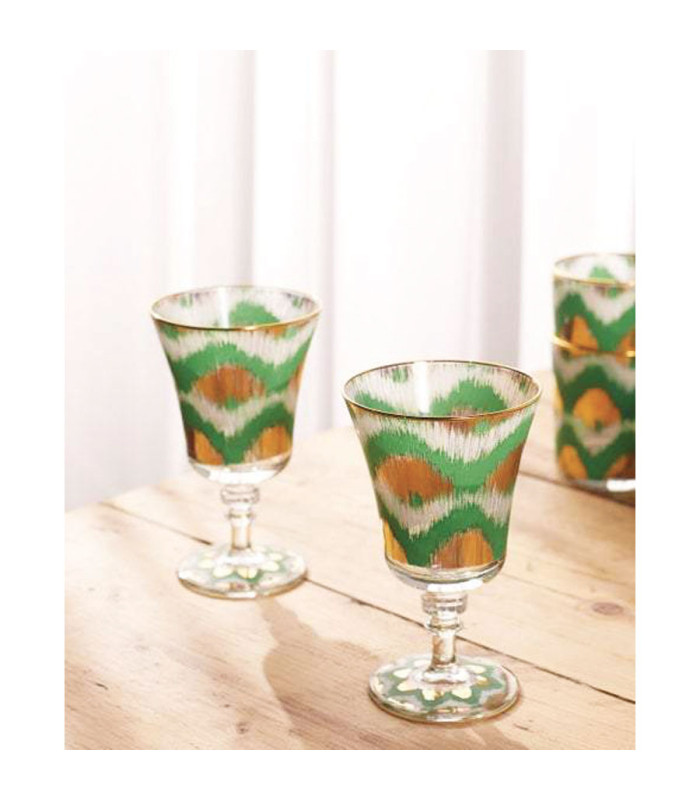 Les Ottomans - Set da 4 Calici da Vino Ikat 'Verde / Gold'