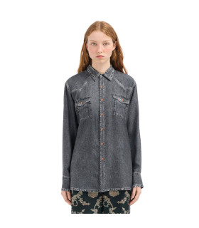 Pierre Louis Mascià - Camicia Manica Lunga Faux Denim ALOE 'Black Denim'