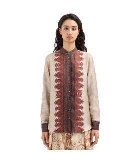 Pierre Louis Mascià - Camicia Manica Lunga Seta ALOE 'Kilim Di Spezie'