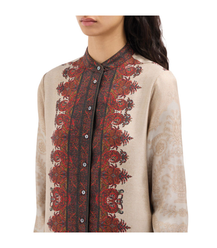 Pierre Louis Mascià - Camicia Manica Lunga Seta ALOE 'Kilim Di Spezie'