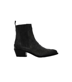 SARTORE - Stivale Texano in Suede Nero Fiammato