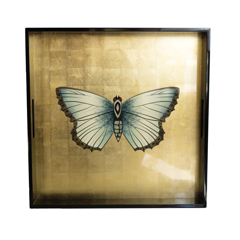 Les Ottomans - Vassoio in Legno Laccato Butterfly 'LT 02'