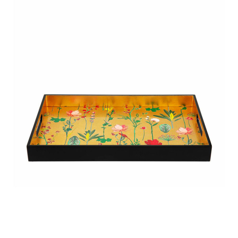 Les Ottomans - Vassoio In Legno Laccato Fiori Gold 'LT 03'