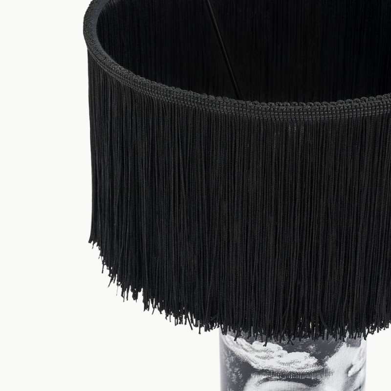 FORNASETTI - Paralume Frange Cilindrico Nero per Lampada Piccola