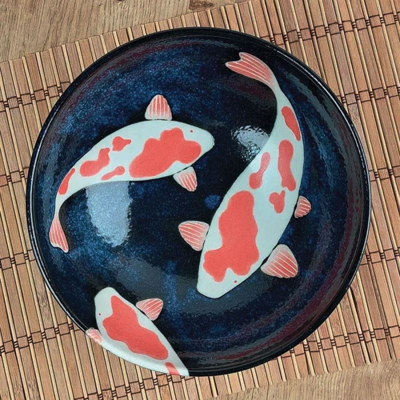 SOPHA DIFFUSION - Bowl Media Giapponese in Ceramica Mino-Ware 'Carpe Koi'